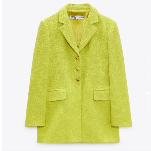 ZARA Lime Green Buttoned Textured Weave Blazer - Picture 2 of 7